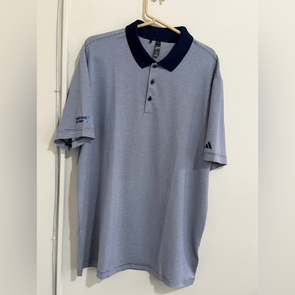 Adidas Men's XL blue Striped Golf Polo With Embroidered federated Hermes